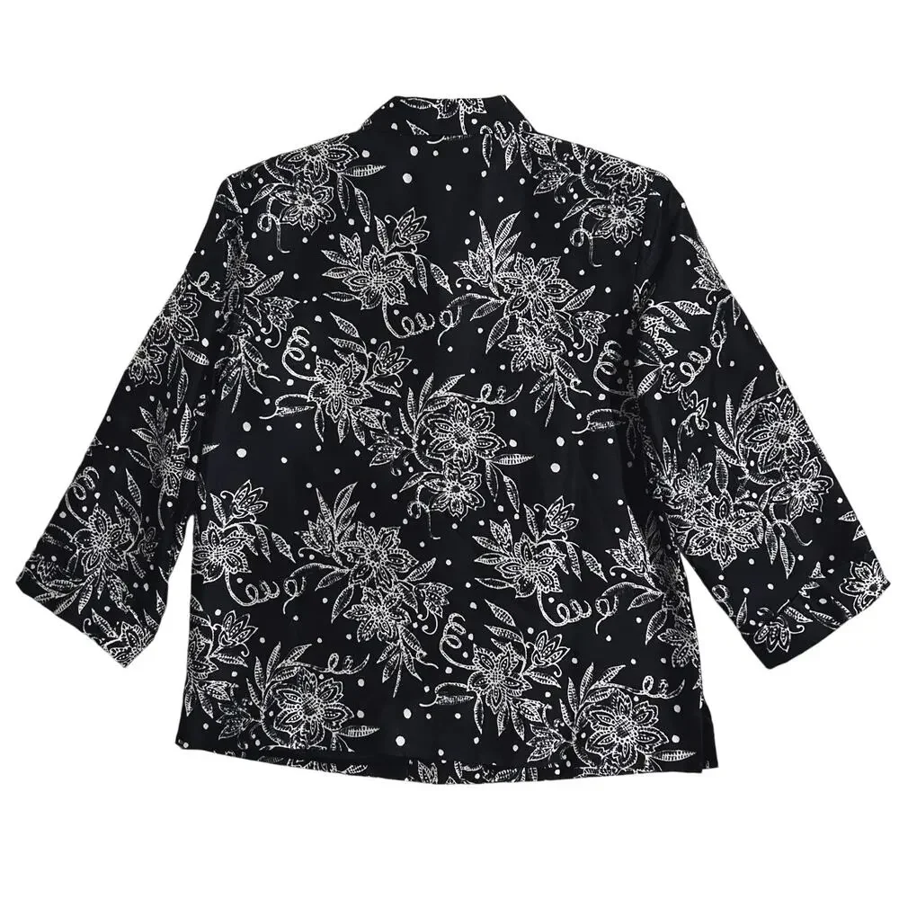 Silkland Pure Silk Floral Print Black & White Jacket / Blazer Size 6